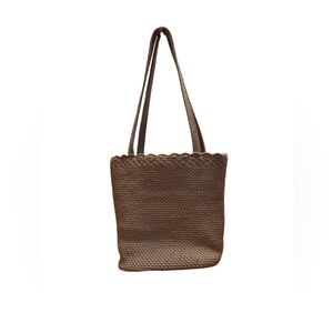 Crazy Horse Liz Claiborne Woven Tote Bag Brown Tan Shoulder Bag